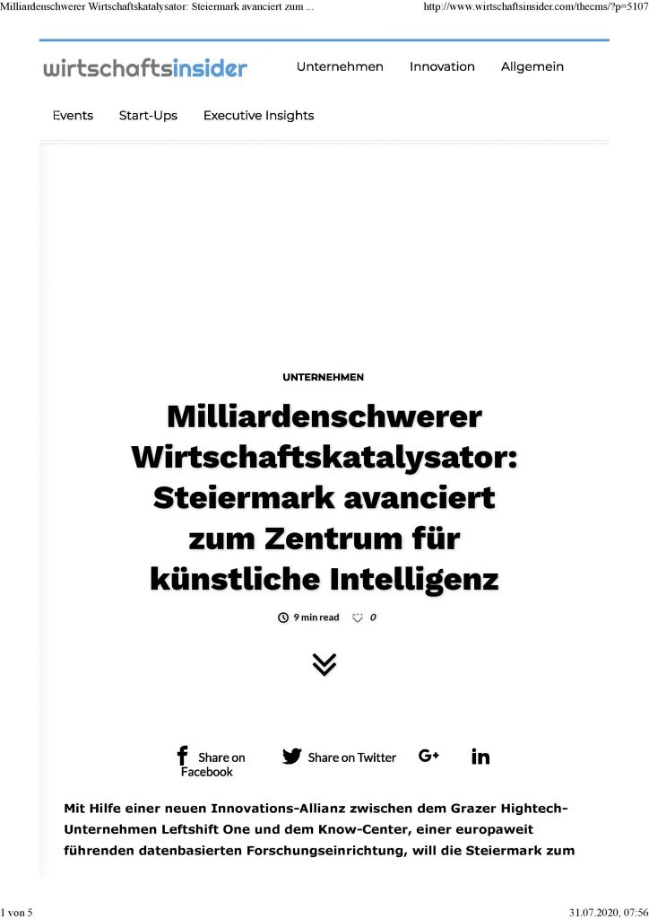 2020-07-10_Wirtschaftsinsider_Milliardenschwerer Wirtschaftskatalysator-Steiermark avanciert zum Zentrum für KI_Seite_1